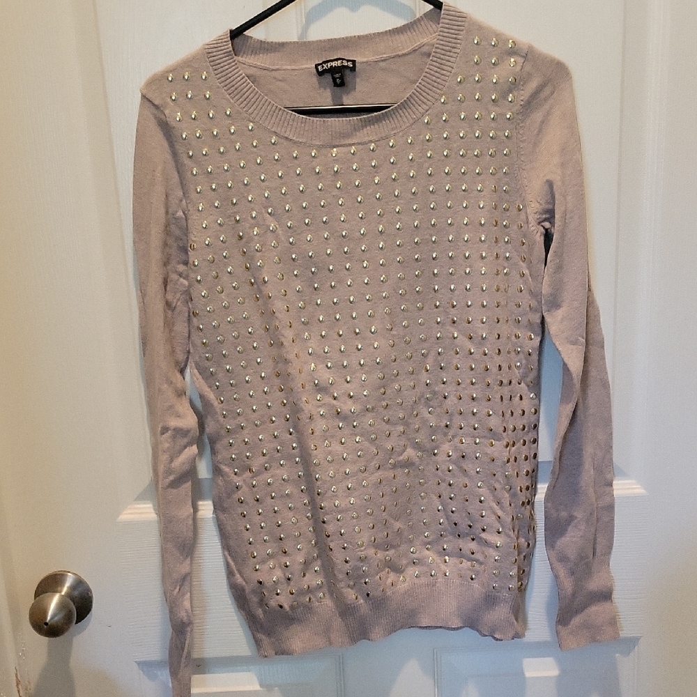Express Cream Crew Neck Sweater with Textured Knit Size Medium.